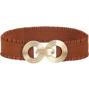 Women’s Elastic Belt w/ Gold Round Alloy Buckle